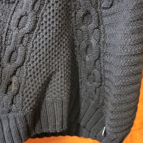 DKNY Jeans Black Cable Knit Sweater Textured Waffle Rib Swirl Band Collar Large - Picture 9 of 13